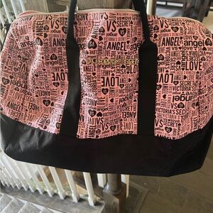 Victoria's Secret Pink and Black Logo Print Weekend Tote 14” by 24”